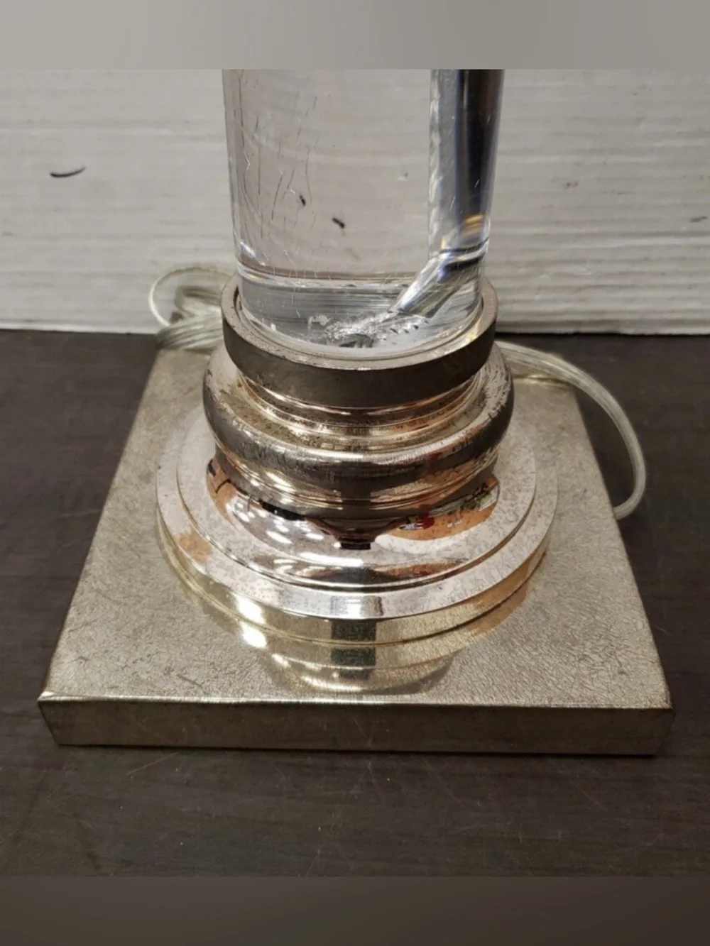 2 Vintage Restoration Hardware RH nickel/lucite column table lamps 23.5” SET/2 - Picture 10 of 14